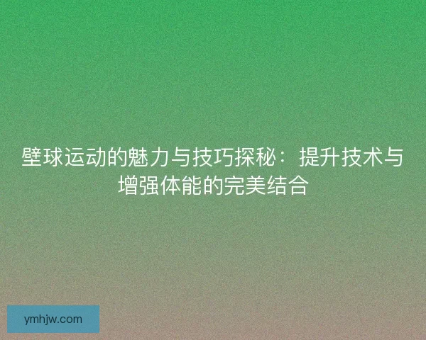壁球运动的魅力与技巧探秘：提升技术与增强体能的完美结合