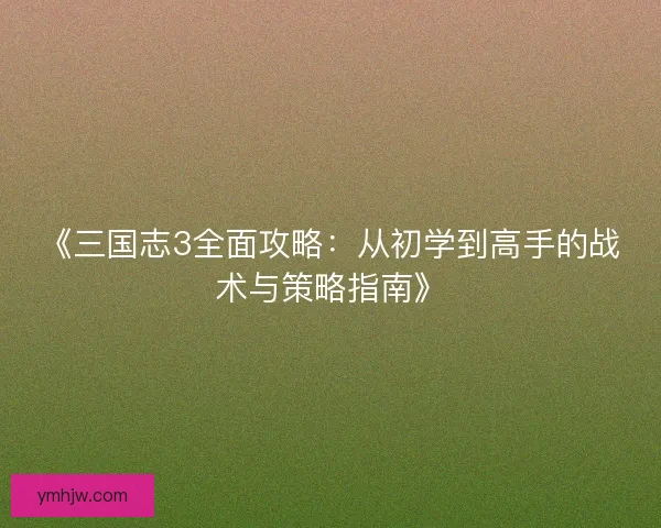 《三国志3全面攻略:从初学到高手的战术与策略指南》 《三国志3全面攻略:从初学到高手的战术与策略指南》